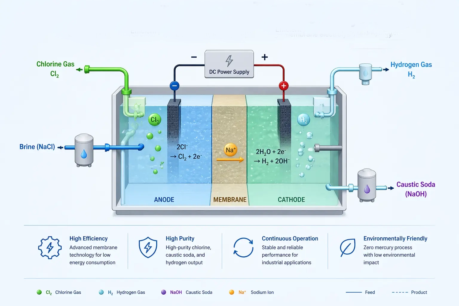 Chlor-Alkali Membrane Cell Schematic